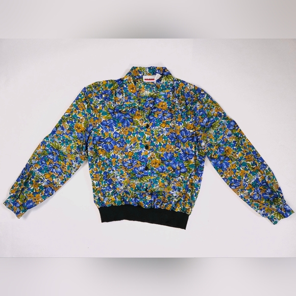 Judy Bond Tops - Vintage Judy Bond 80s Rare Floral Blouse Botanical Secretary Bomber Small